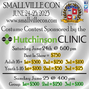Costume Contest sponsored by the Hutchinson Clinic. Saturday June 24th at 6pm, Cash Prizes. Best in Show = $750, Adult 16+ years old, 1st place = $500   2nd = $250  3rd = $100, Youth 1-16 years old 1st = $100   2nd = $50    3rd = $25. Sunday June 25th at 4pm, Group Costume 1st = $500   2nd = $250   3rd = $100